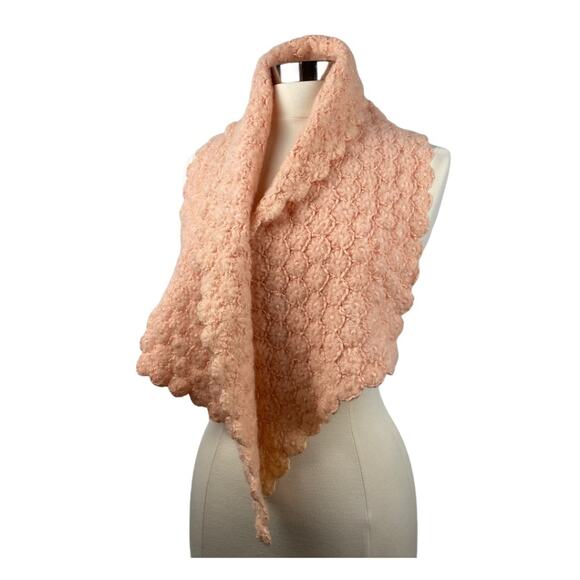 Knit or Crochet Scarf Twee Cottage Core Cozy Accent Scalloped Edge - Picture 3 of 10